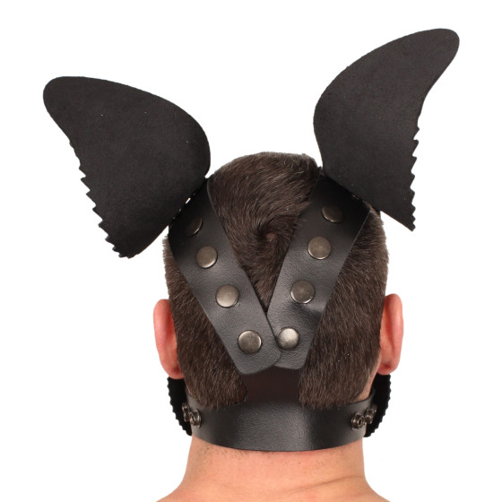 PUPPY MASQUE EN CUIR NOIR + SET LANGUE ET OREILLES NOIR