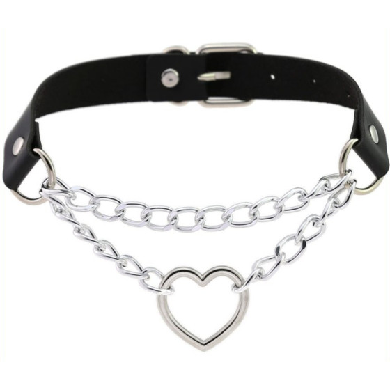 Metal Heart Collar With Chain BLACK