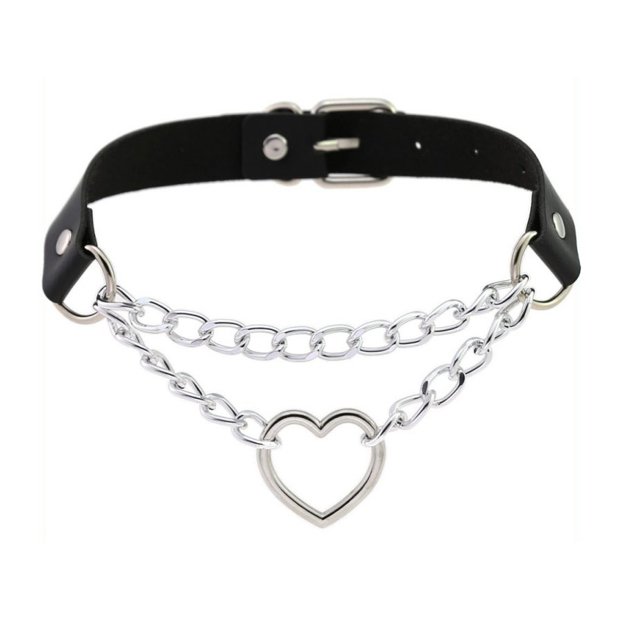 Metal Heart Collar With Chain BLACK
