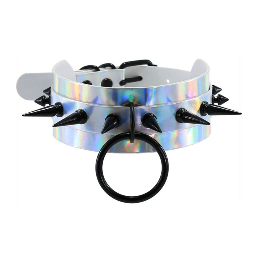 Collier à pointes Strobo Laser Argenté-Noir Collier à pointes Strobo Laser Argenté-Noir