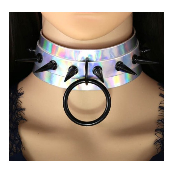 Collier à pointes Strobo Laser Argenté-Noir