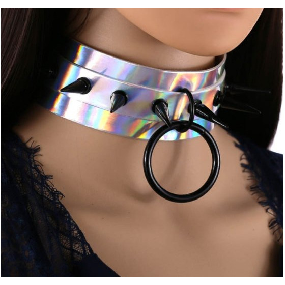 Collier à pointes Strobo Laser Argenté-Noir