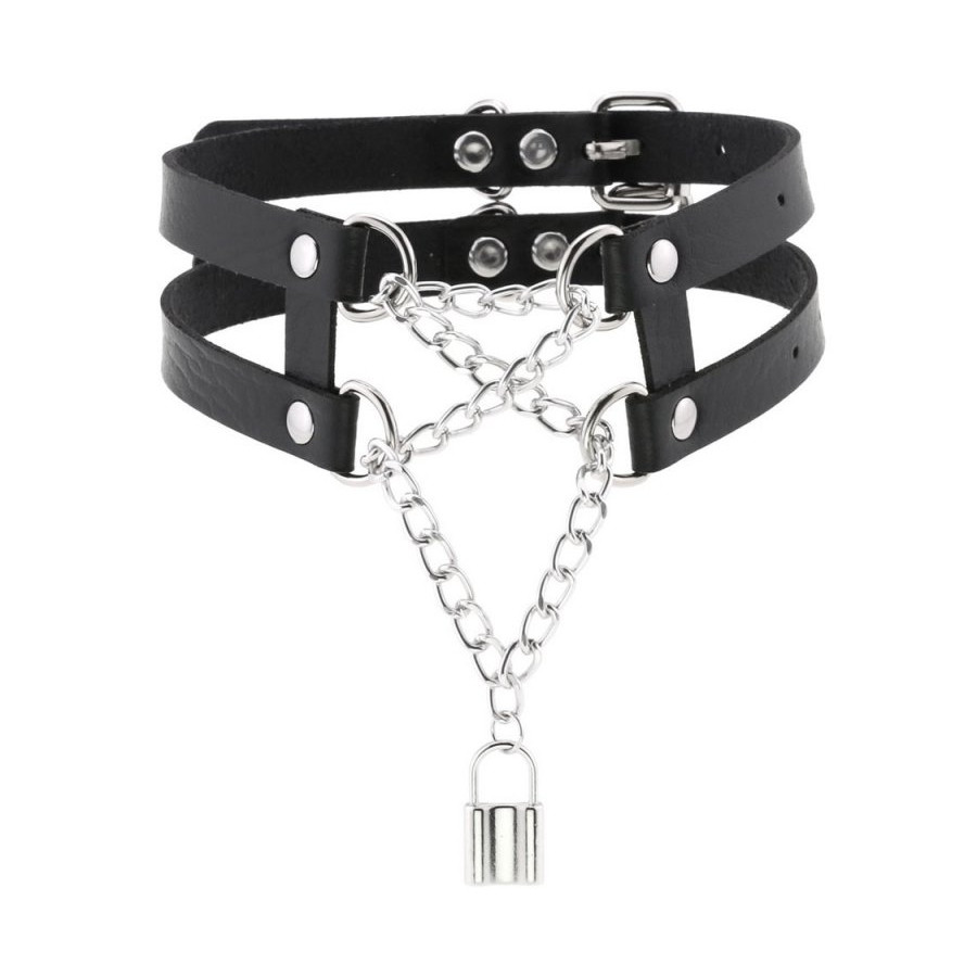 Collier Ras de cou Pendant Lock Noir