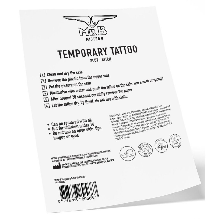 Tatouage éphémère MrB Slut / Bitch 15 x 5cm