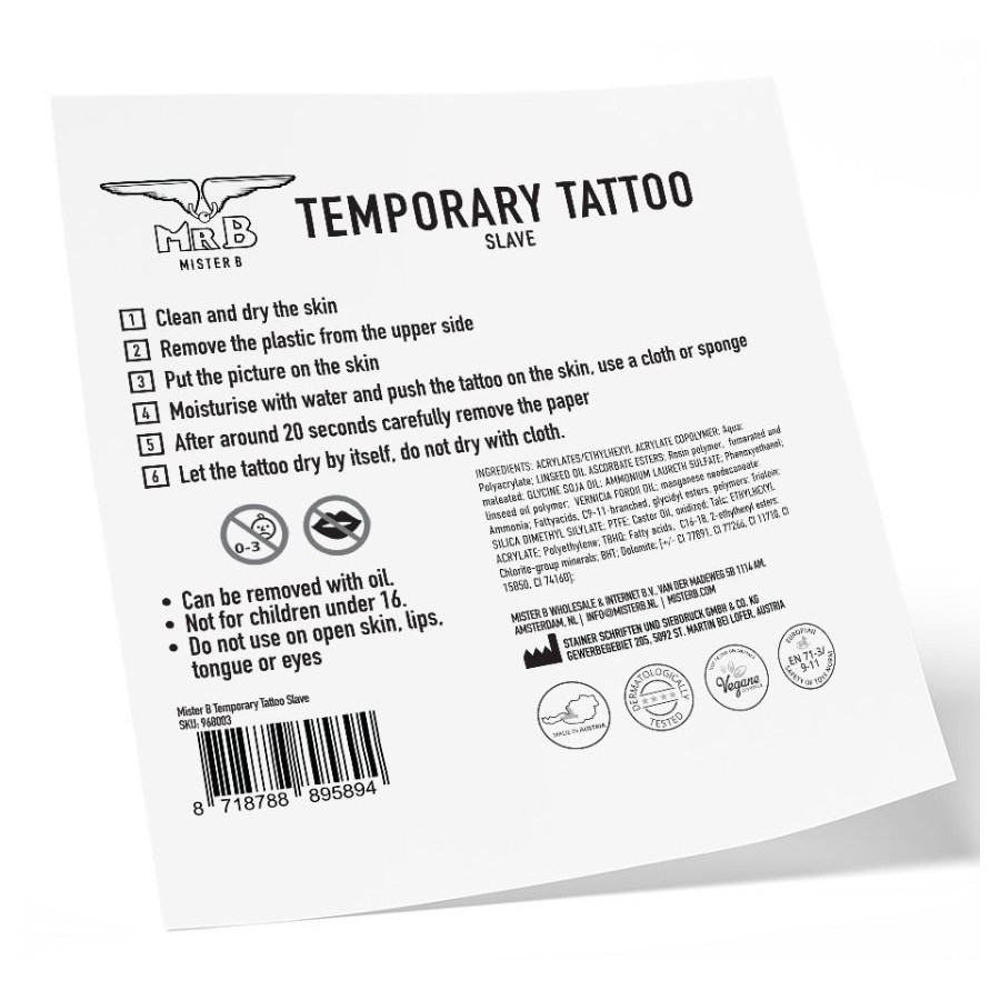 Tatouage éphémère MrB Slave 10 x 10cm