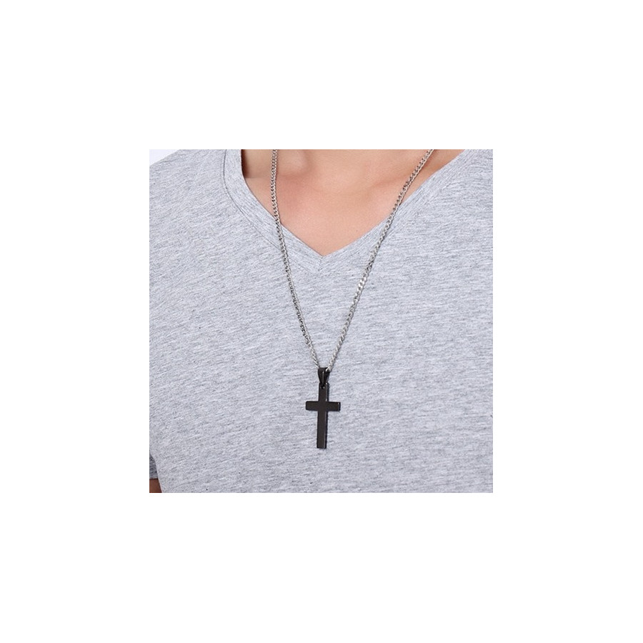 Pendentif Croix CROSS avec Chaîne Noir