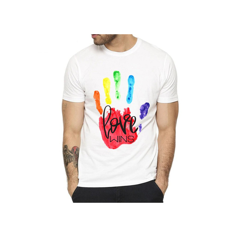 T-shirt blanc avec main Rainbow