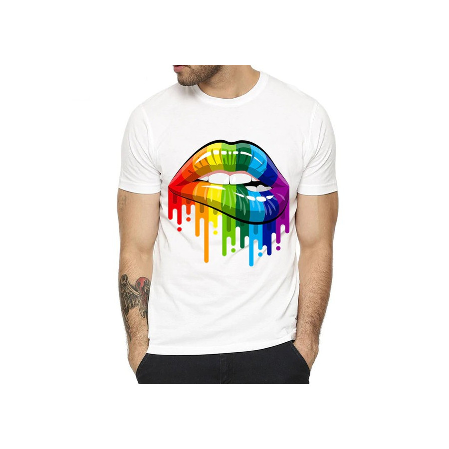 T-shirt Rainbow Lips Blanc