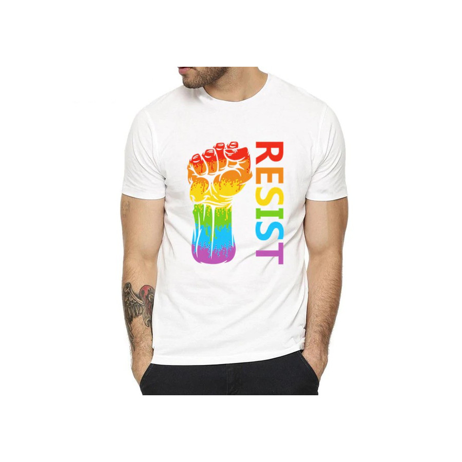 T-shirt Resist Rainbow Blanc
