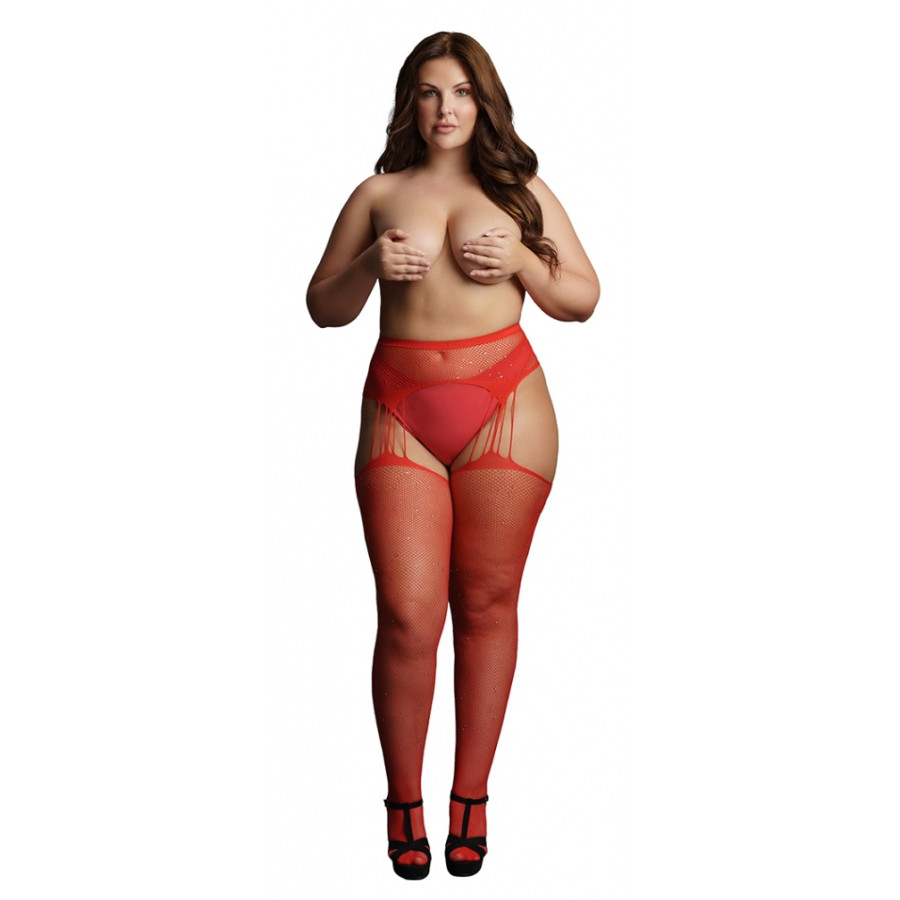 Collants à jarretelles RHINESTONE Rouges