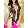 Body string dentelle avec strass - Noir