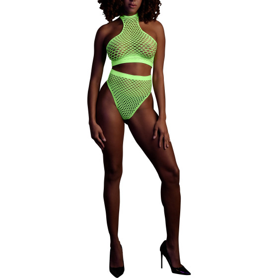 Ensemble Bustier et Culotte Filet Vert Fluo