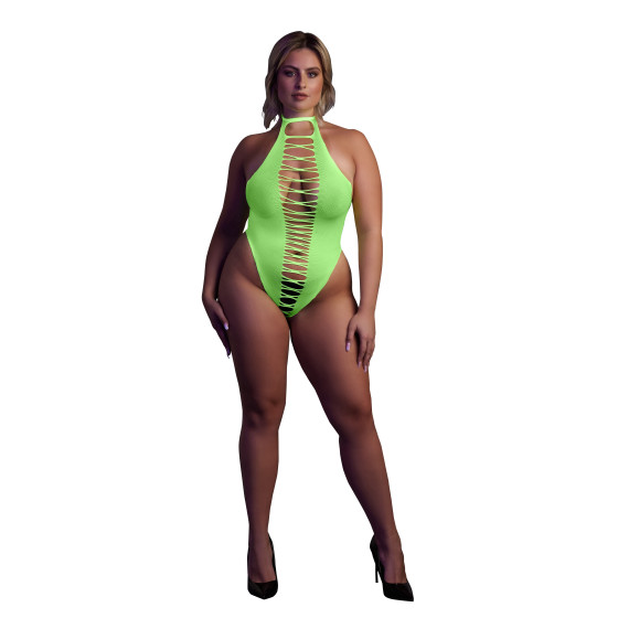 Body échancré ouvert à l'entrejambe avec dos nu Vert Fluo