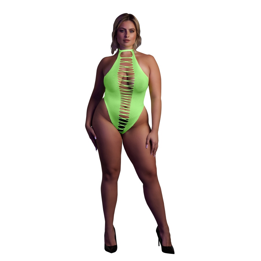 Body échancré ouvert à l'entrejambe avec dos nu Vert Fluo