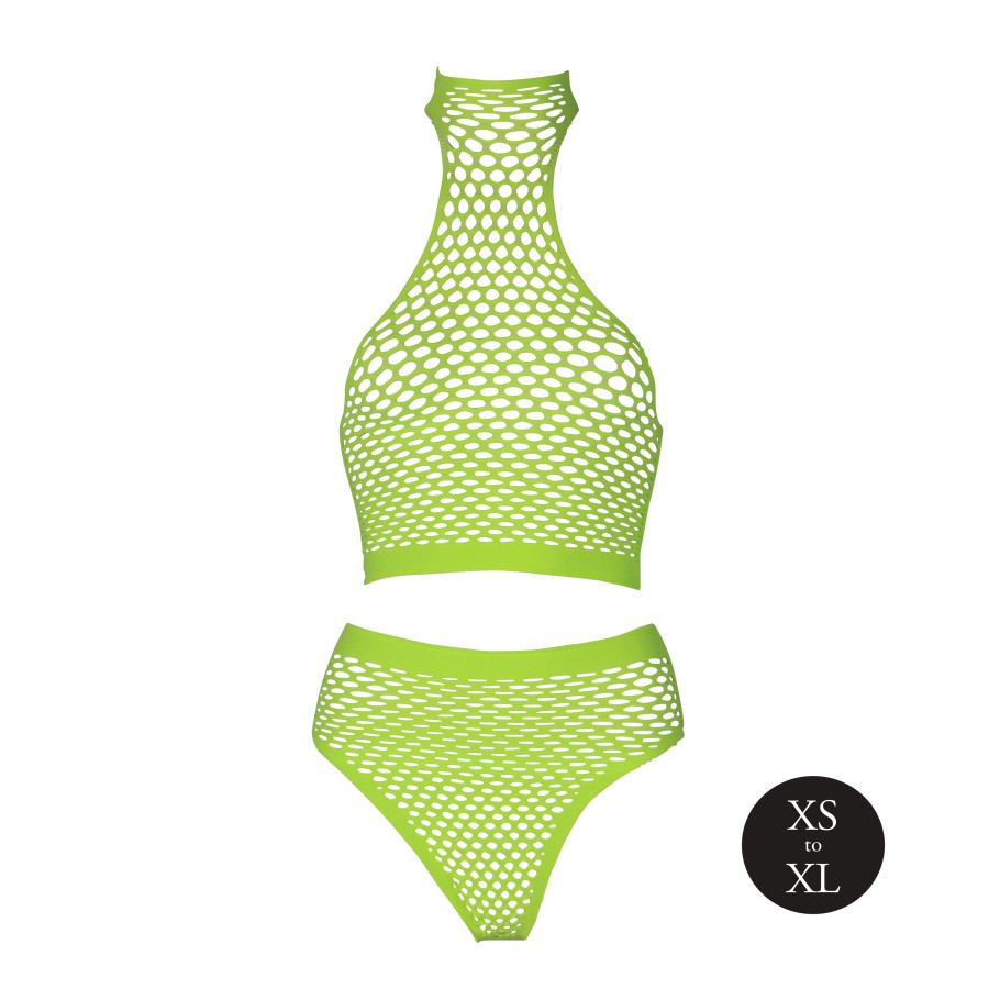 Ensemble Bustier et Culotte Filet Vert Fluo