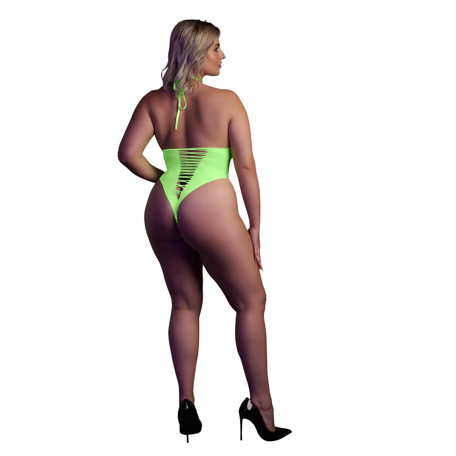 Body échancré ouvert à l'entrejambe avec dos nu Vert Fluo