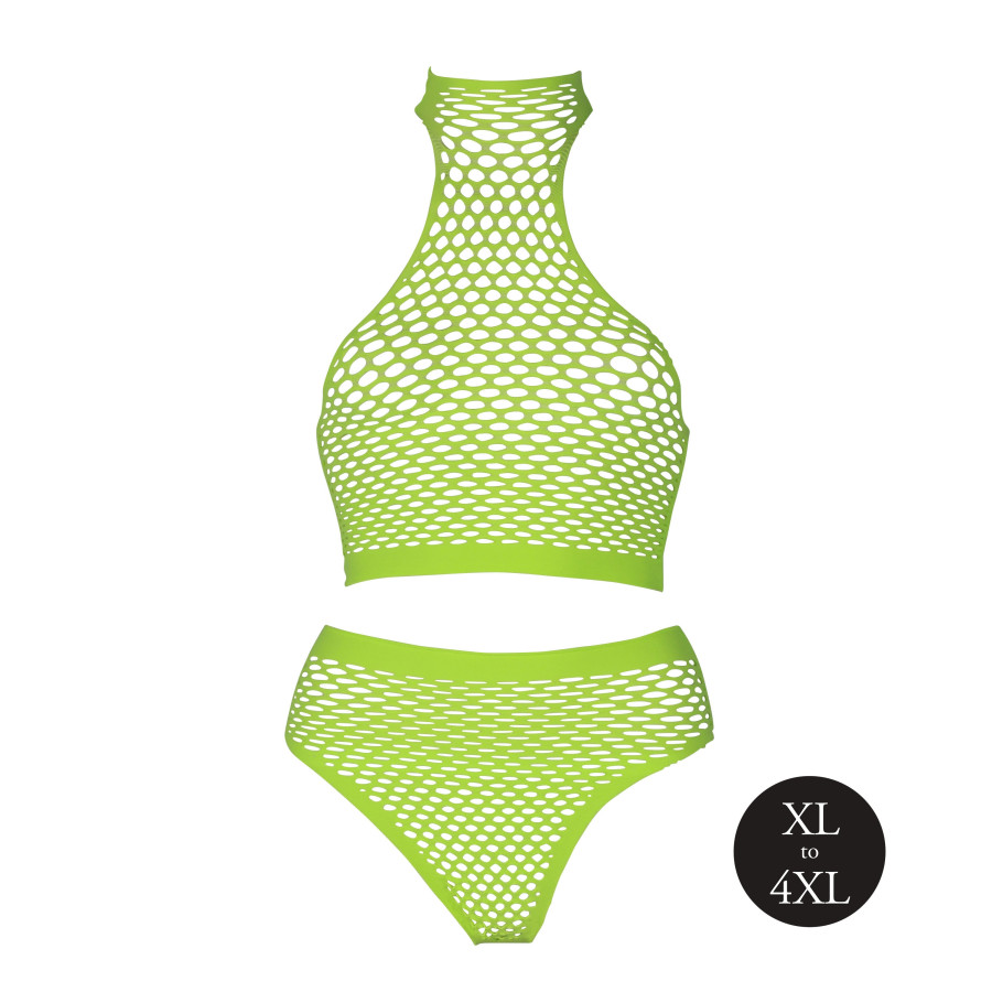 Ensemble Bustier et Culotte Filet Vert Fluo