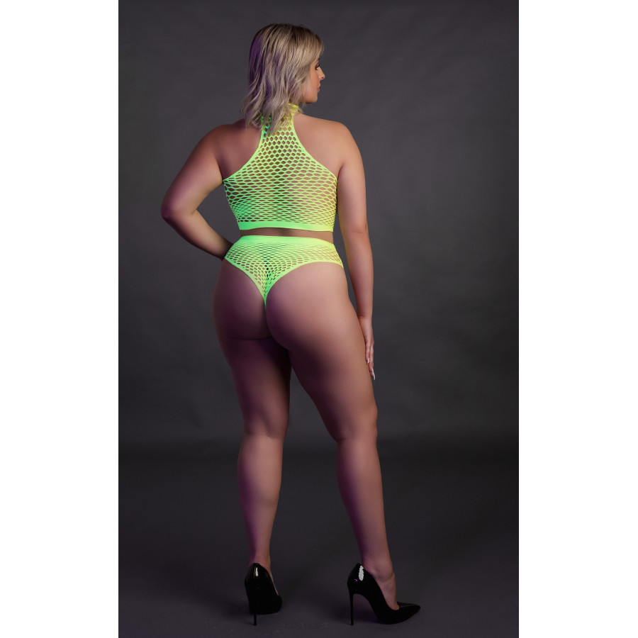 Ensemble Bustier et Culotte Filet Vert Fluo