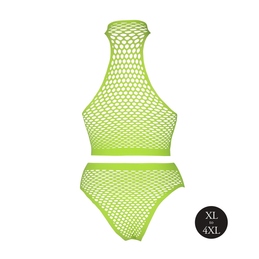 Ensemble Bustier et Culotte Filet Vert Fluo