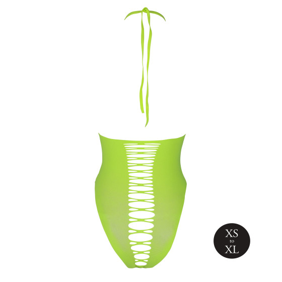 Body échancré ouvert à l'entrejambe avec dos nu Vert Fluo