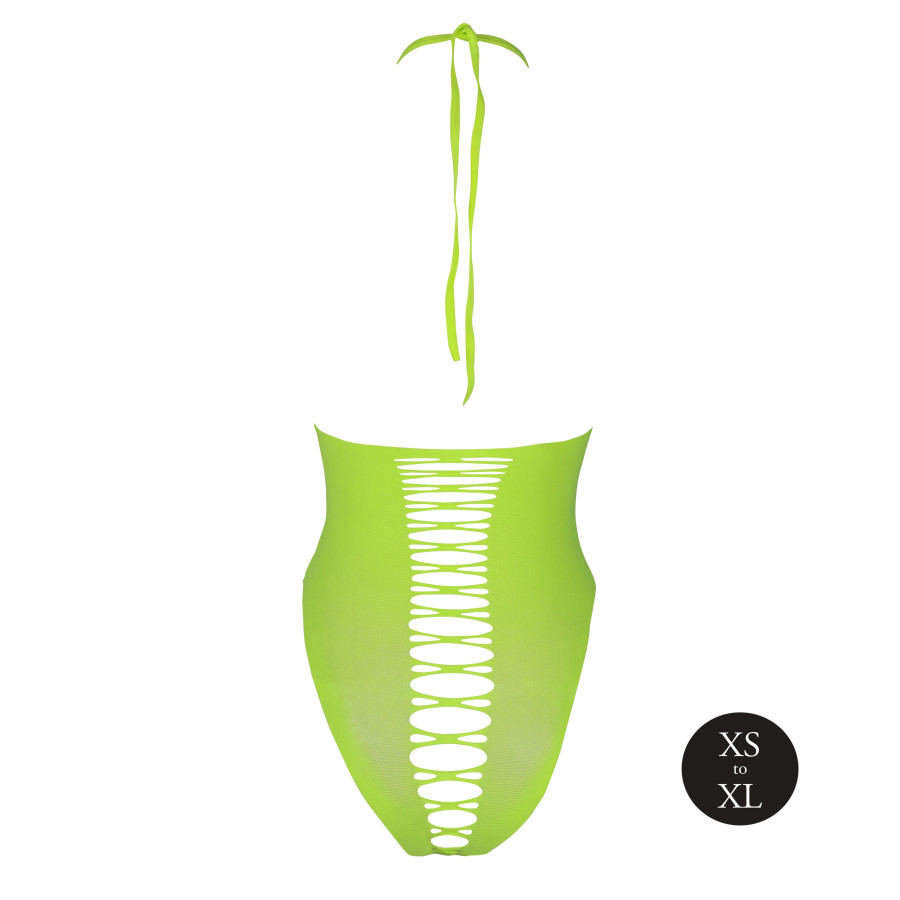 Body échancré ouvert à l'entrejambe avec dos nu Vert Fluo