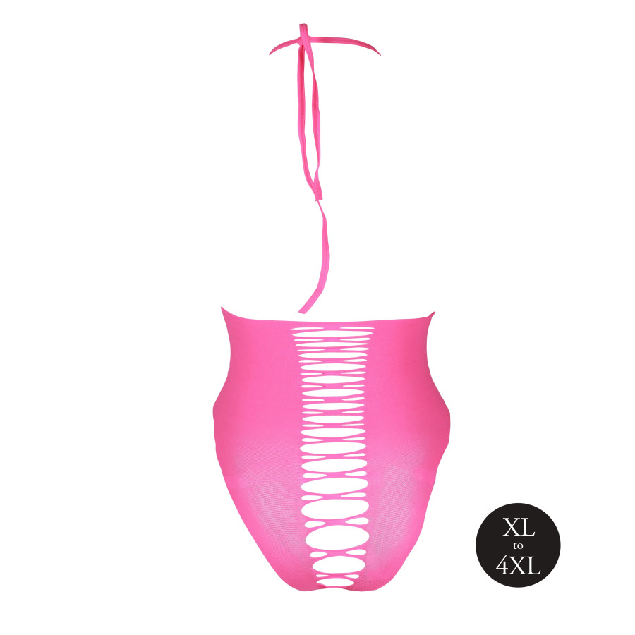 Body échancré ouvert à l'entrejambe avec dos nu Rose Fluo