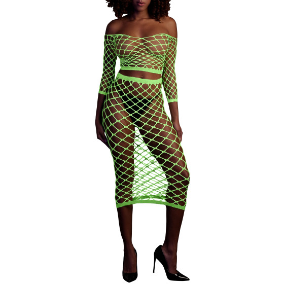 Bustier et Robe Filet Épaules dénudées Vert Fluo