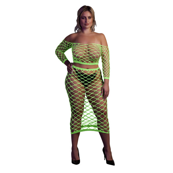 Bustier et Robe Filet Épaules dénudées Vert Fluo