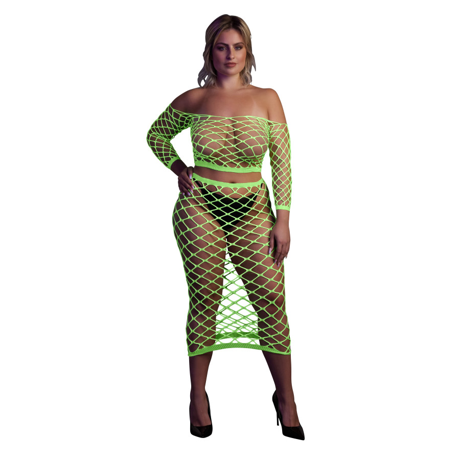 Bustier et Robe Filet Épaules dénudées Vert Fluo