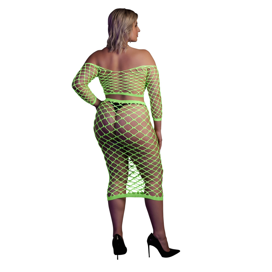 Bustier et Robe Filet Épaules dénudées Vert Fluo