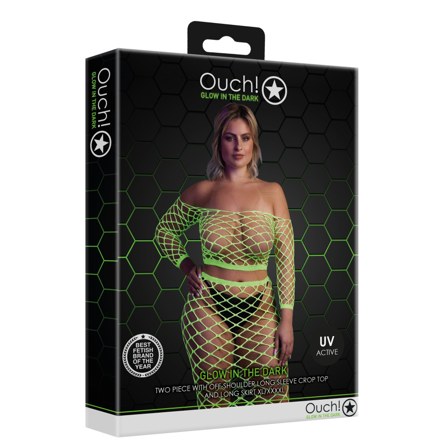 Bustier et Robe Filet Épaules dénudées Vert Fluo