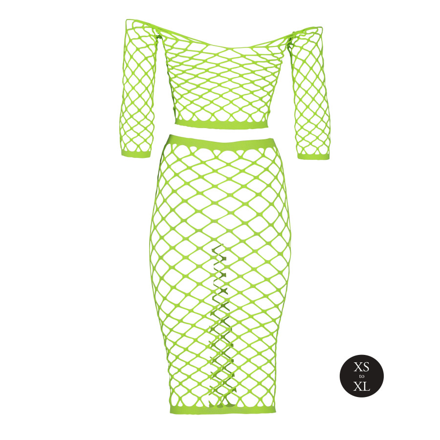 Bustier et Robe Filet Épaules dénudées Vert Fluo