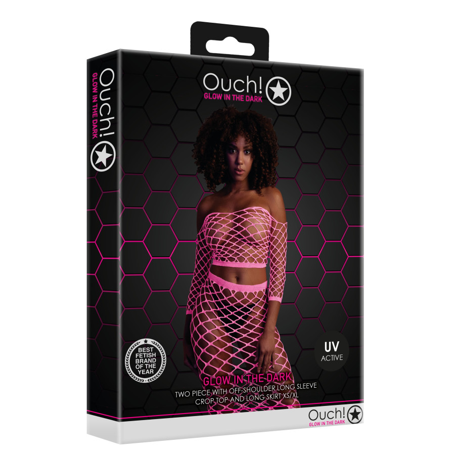 Bustier et Robe Filet Épaules dénudées Rose Fluo