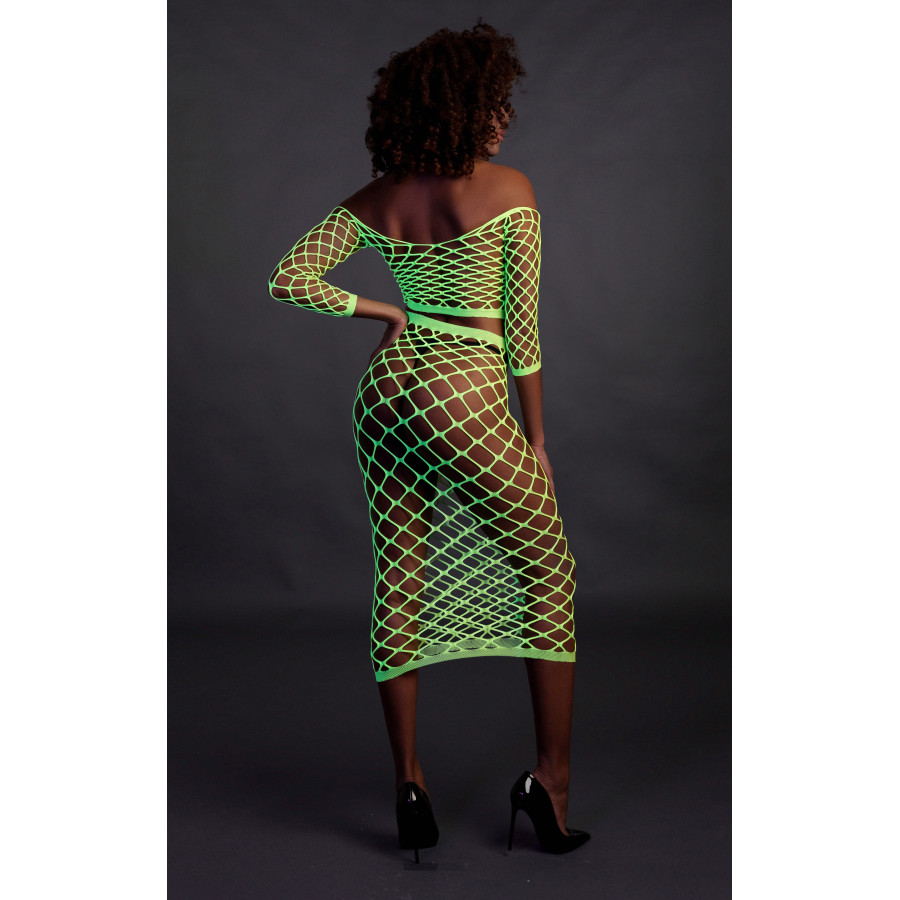Bustier et Robe Filet Épaules dénudées Vert Fluo