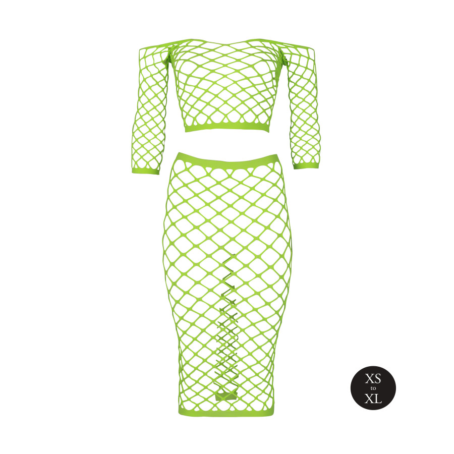 Bustier et Robe Filet Épaules dénudées Vert Fluo