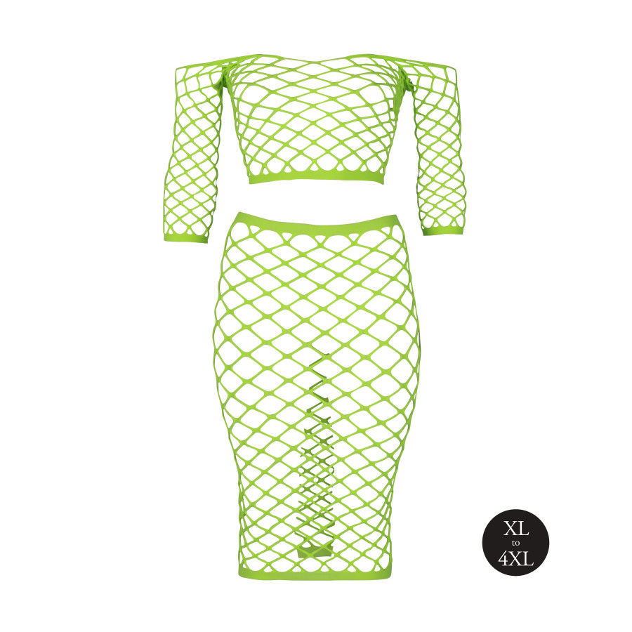 Bustier et Robe Filet Épaules dénudées Vert Fluo