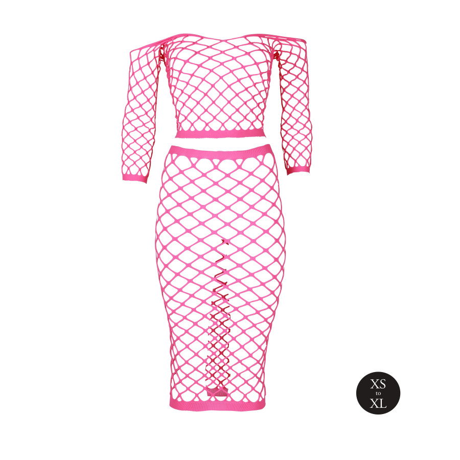 Bustier et Robe Filet Épaules dénudées Rose Fluo