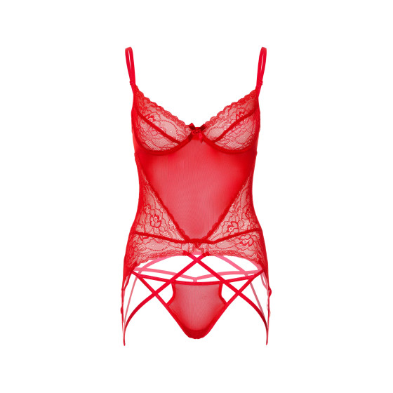Ensemble avec porte-jarretelles Lace and Mesh Rouge