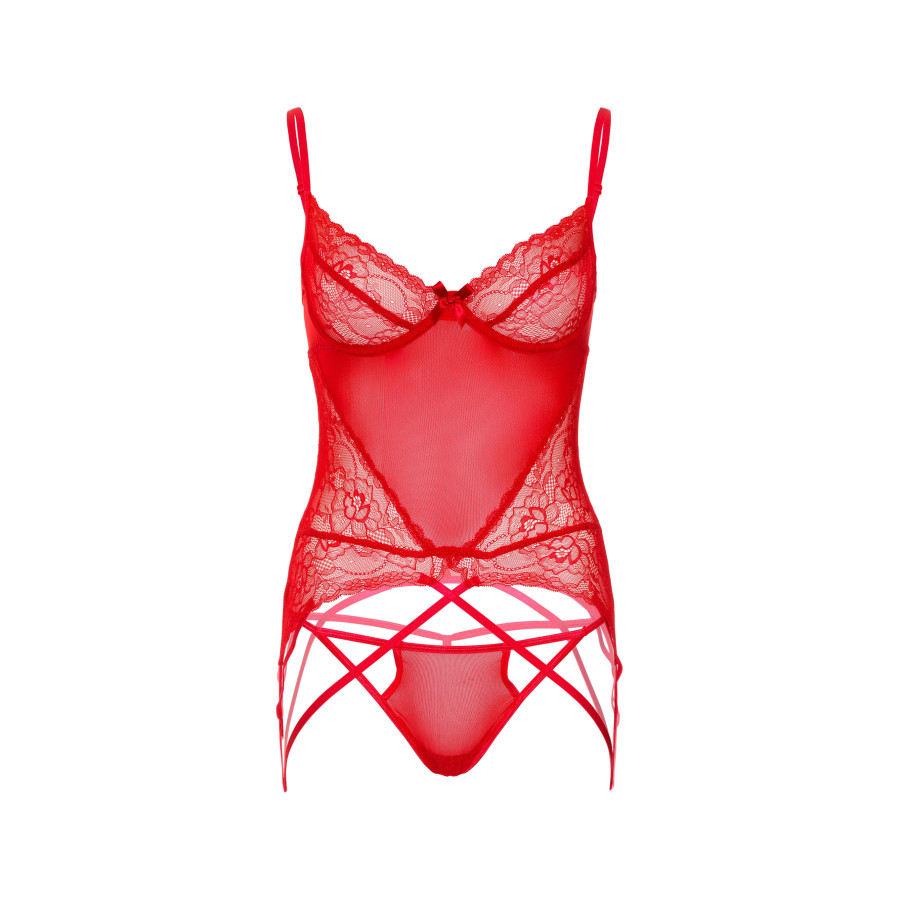 Ensemble avec porte-jarretelles Lace and Mesh Rouge