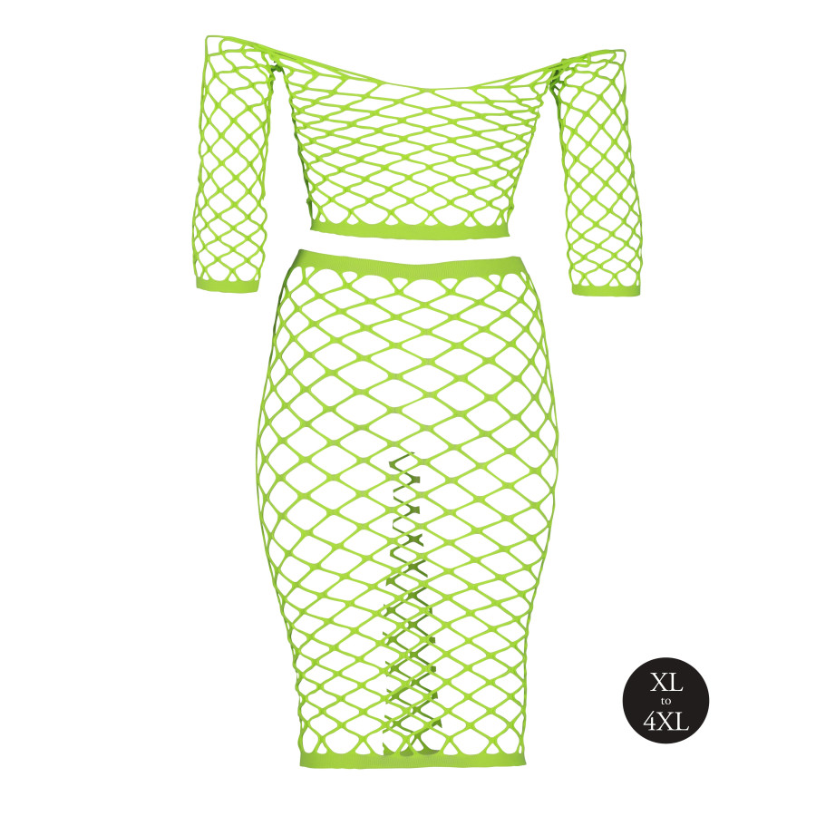 Bustier et Robe Filet Épaules dénudées Vert Fluo