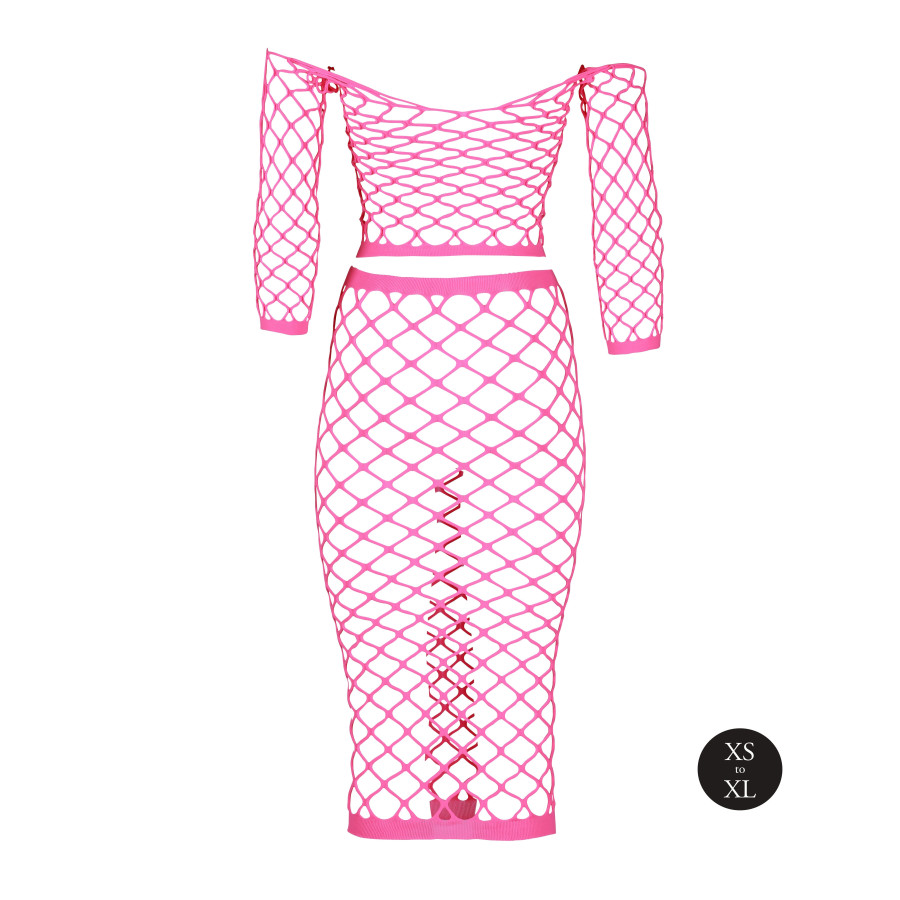 Bustier et Robe Filet Épaules dénudées Rose Fluo