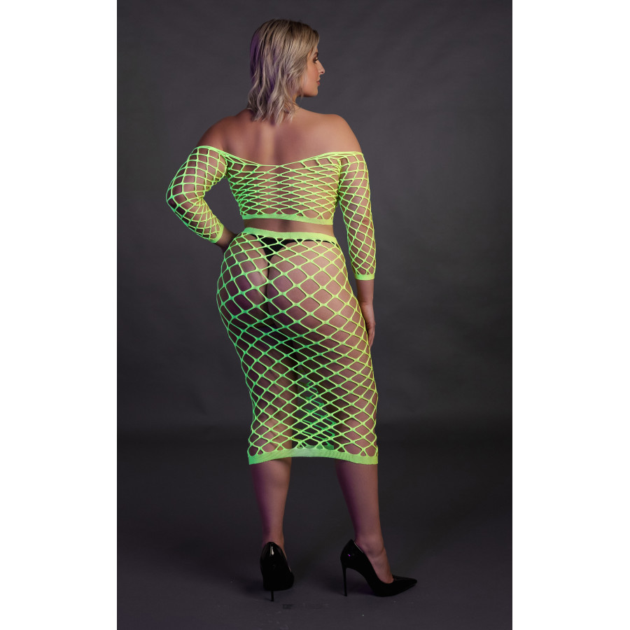 Bustier et Robe Filet Épaules dénudées Vert Fluo