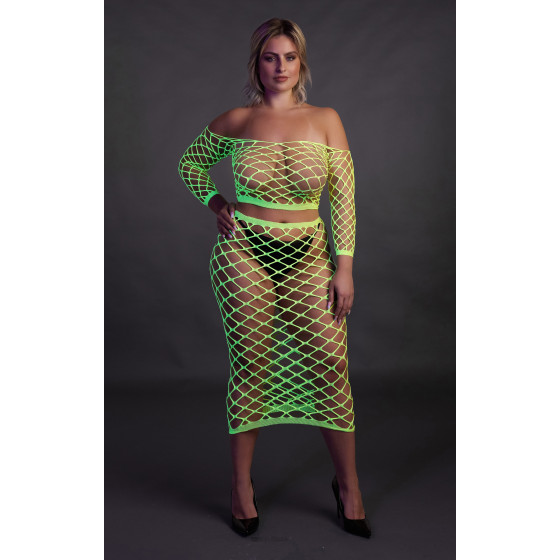 Bustier et Robe Filet Épaules dénudées Vert Fluo