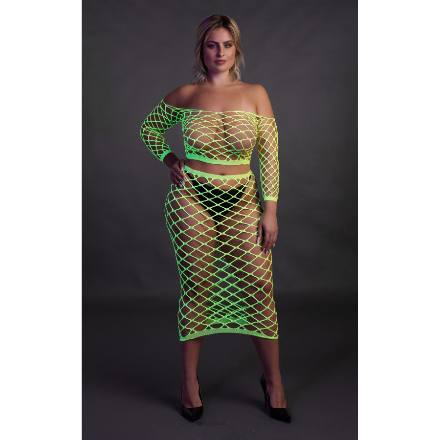 Bustier et Robe Filet Épaules dénudées Vert Fluo