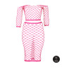 Bustier et Robe Filet Épaules dénudées Rose Fluo