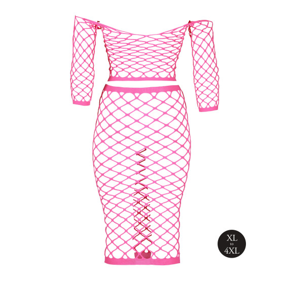 Bustier et Robe Filet Épaules dénudées Rose Fluo