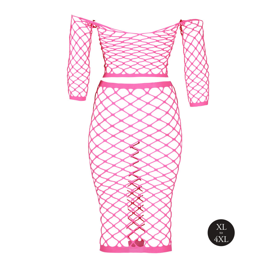 Bustier et Robe Filet Épaules dénudées Rose Fluo