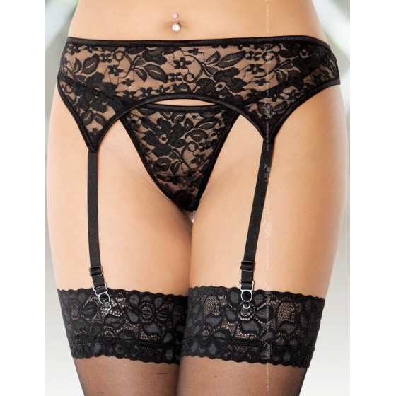 Porte-jarretelles et string assorti aux motifs fleuris