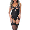 Body Porte-Jarretelles + String Lace and Mesh Noir