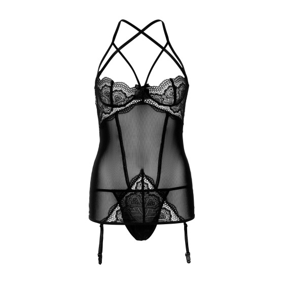 Porte-Jarretelles avec String Lace and Mesh Noir